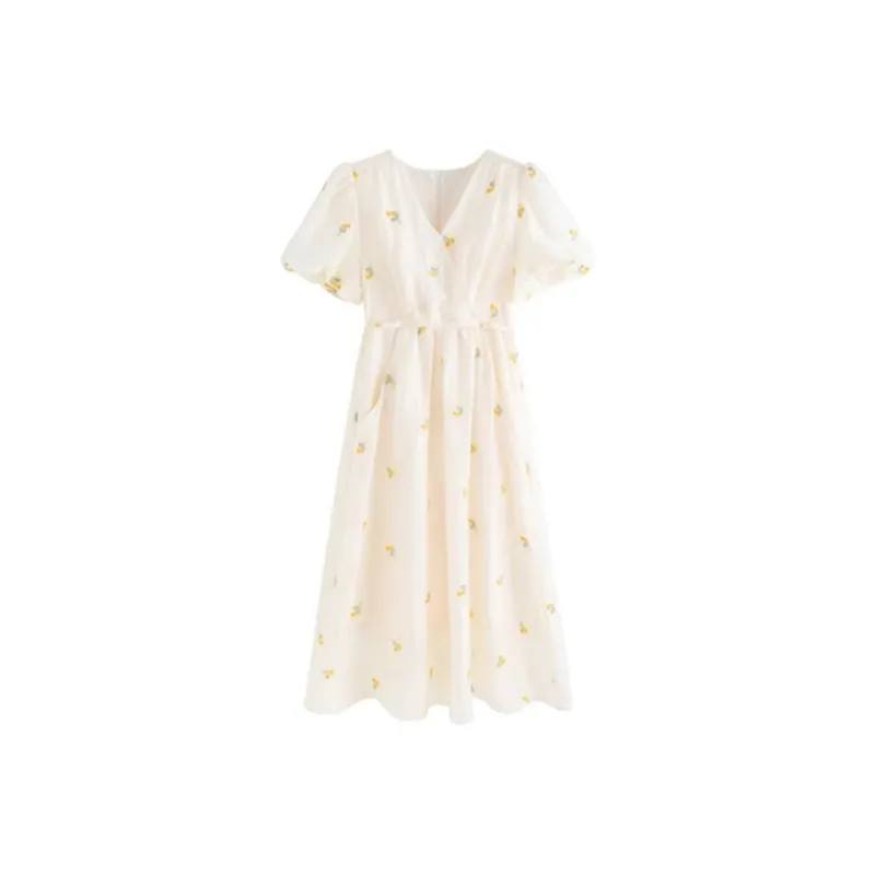 HUASJ Short Sleeved Dresses Women's Beige-0