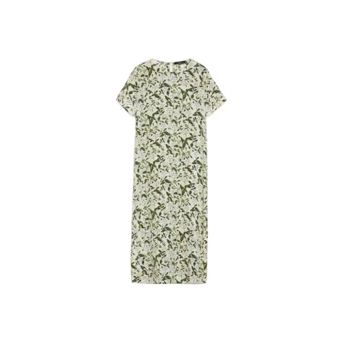WEEKEND MaxMara Giudy Collection Long Printed Silk Dress Short Sleeved Dresses Women's Light Green