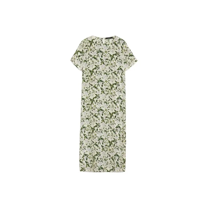 WEEKEND MaxMara Giudy Collection Long Printed Silk Dress Short Sleeved Dresses Women's Light Green-0