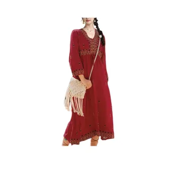 Wbwq Long Sleeved Dress Women's Maroon