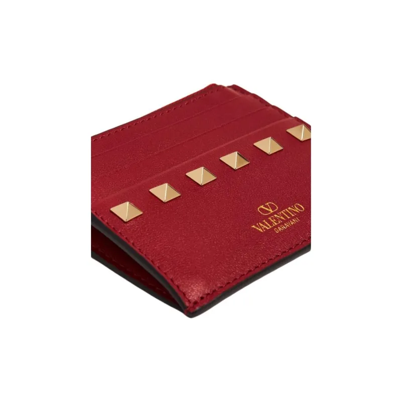 Valentino Leather Card Holder Women's Red-3