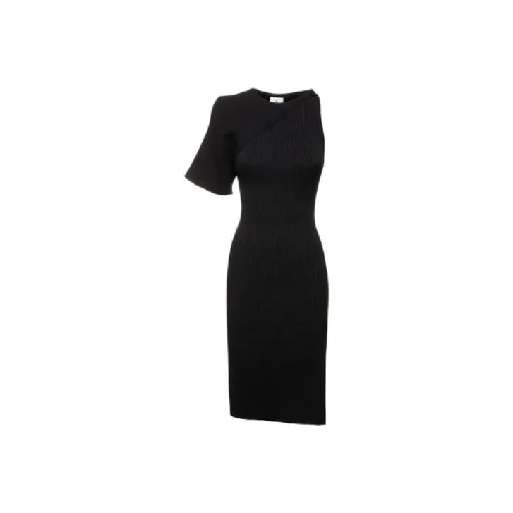 COURREGES Asymmetric Ribbed knit Midi Dress-0