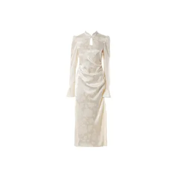DPLAY Long Sleeved Dress Women's Cream Apricot Rose