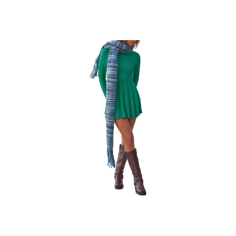 FREE PEOPLE Troy Sweater Tunic Long-Sleeved Dresses Women's Vivid Green/Bright Green-0