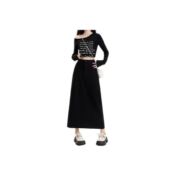 7 SEVFUN Slimming, Height Increasing, Loose Fit, Draped Commute Trendy Campus Style Denim Long Skirt Women's Black