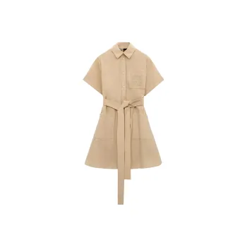 LOEWE Paula's Ibiza Short Sleeved Dress Women's Light Beige Yellow
