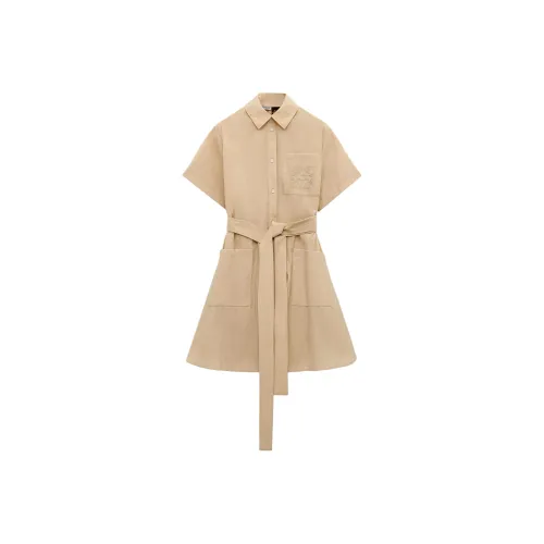LOEWE Paula's Ibiza Short Sleeved Dress Women's Light Beige Yellow