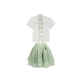 SNBL Two Piece Skirt Sets Women's Clothing Sets White+Green