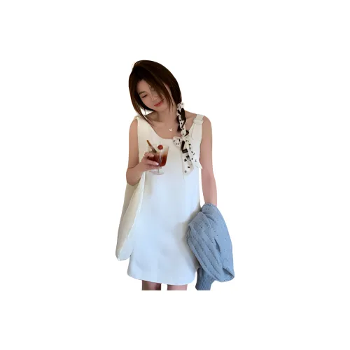 QIANGKOUPAOCAI Sleeveless Dress Women's White