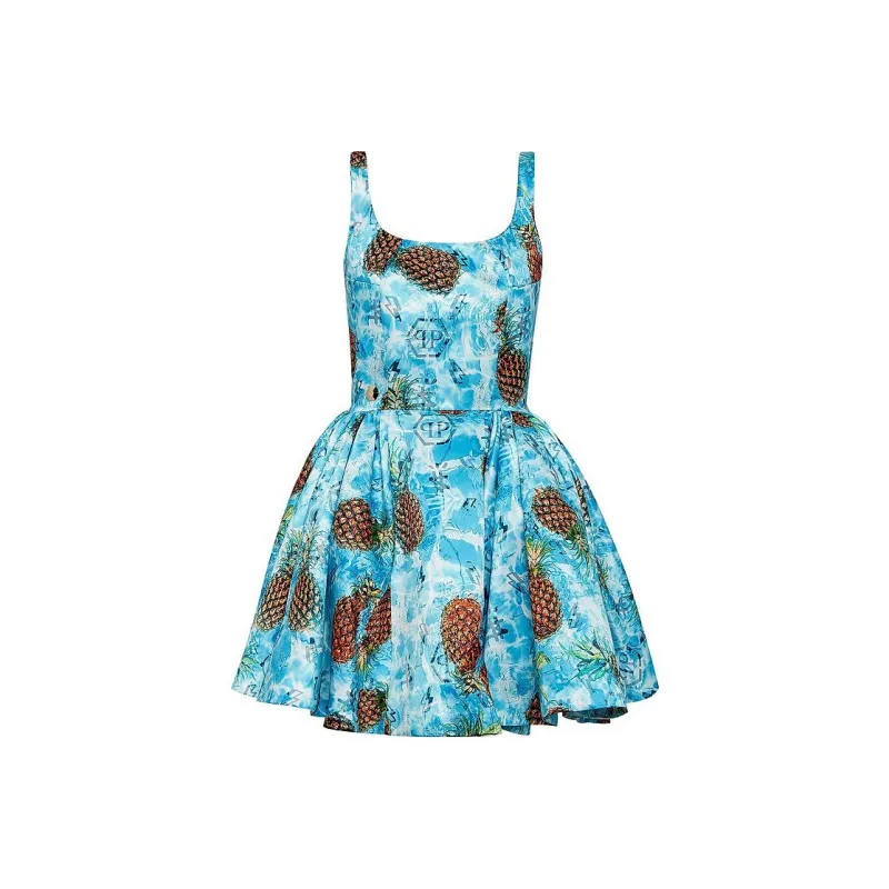 PHILIPP PLEIN Duchesse Pineapple Skies print Mini Dress-0