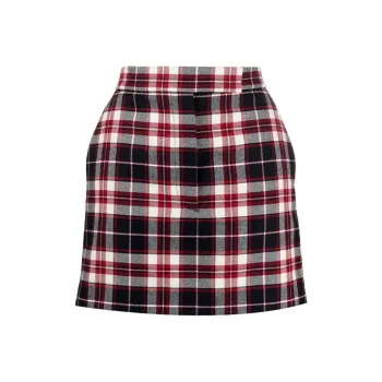 THOM BROWNE Tartan Check Wool Miniskirt