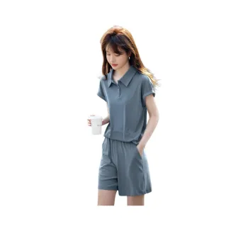 Mo Han Yi Mei Casual Suit Women's 2 Piece Set Light Gray Blue