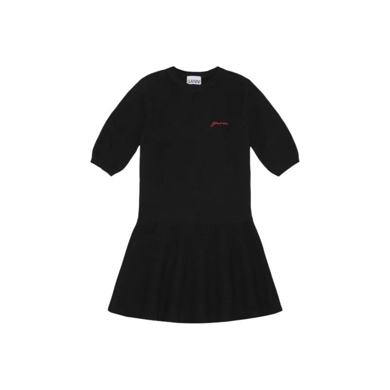GANNI SS24 Short Sleeved Dress Women's Black-0