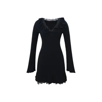 COVER TIME Long Sleeved Dress Women's Black