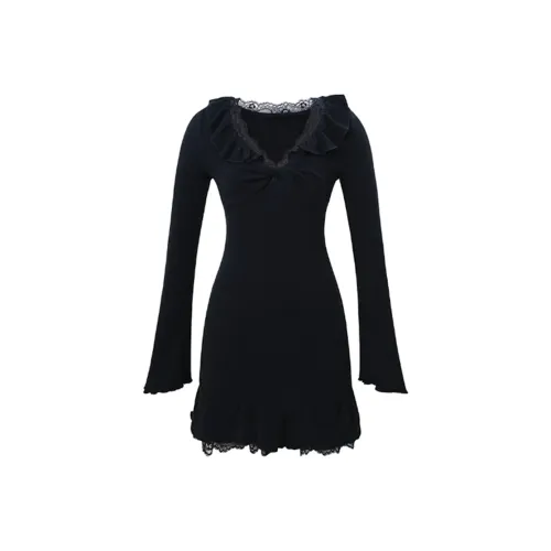 COVER TIME Long Sleeved Dress Women's Black