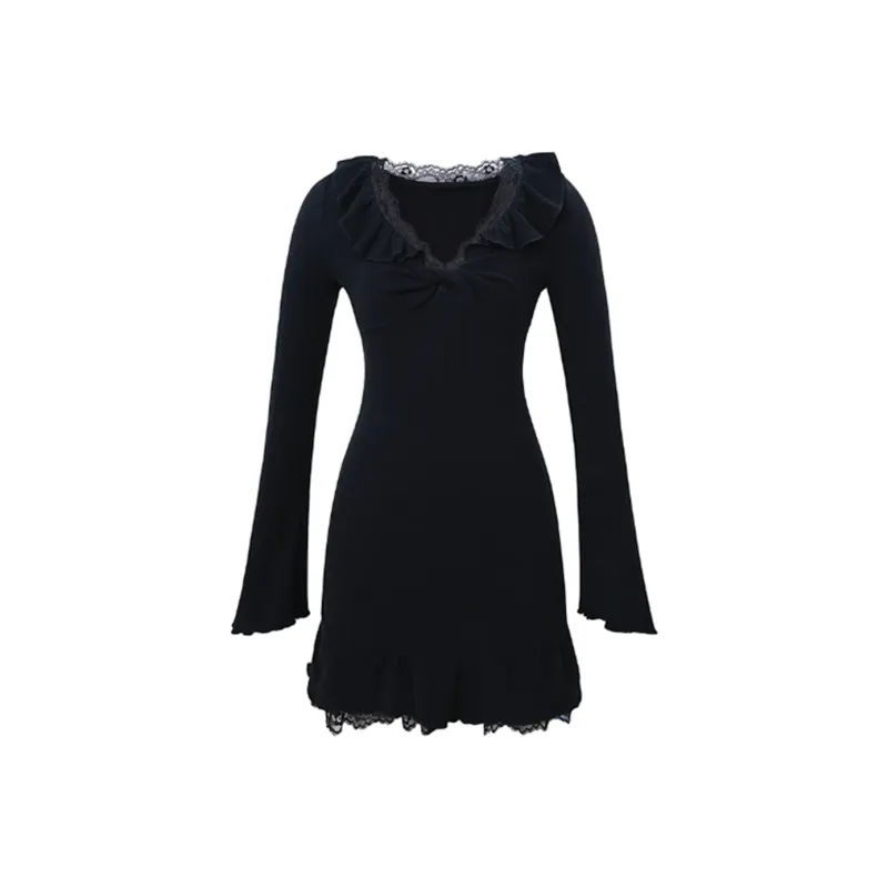 COVER TIME Long Sleeved Dress Women's Black-0
