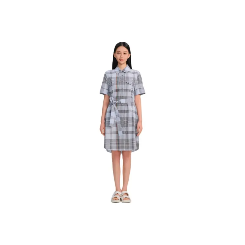 Blood Glitter Short-Sleeved Dresses Women's Blue Plaid-0