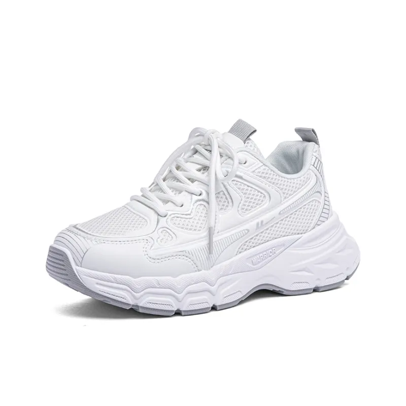 Warrior Breathable Height Increase Low Top Casual Running Shoes Women's White Silver-1