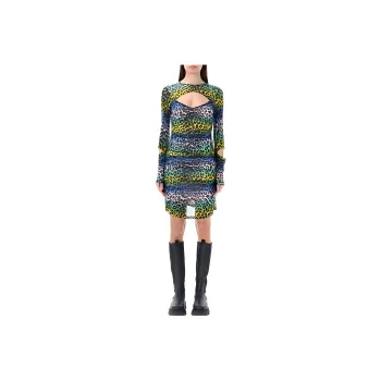 GANNI Printed Mesh Cutout Mini Dress 'Multicolor'