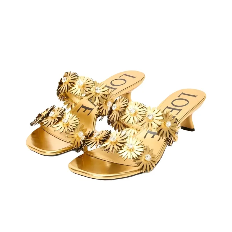 LOEWE Petal Rubber Sole Slip Resistant Slide Slippers 4.5cm Women's Gold-2
