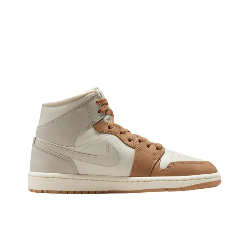 Jordan Air Jordan 1 Anti Slip Wear Resistant Mid Top Vintage Basketball Shoes Women's White Brown-1