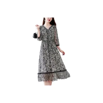 Yi Mengyuan High-End Heavyweight Mulberry Silk Long-Sleeved Dress Women's Black