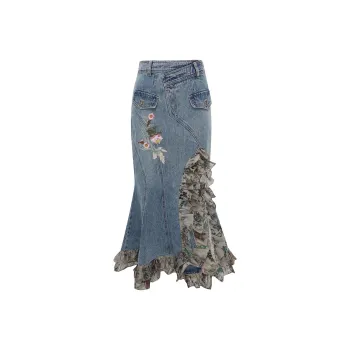 LULUALWAYS Denim Long Skirts Women's Blue