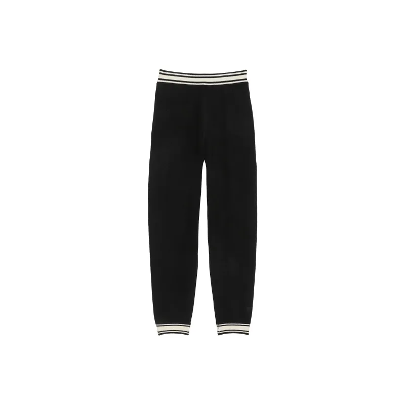Victoria's Secret PINK Varsity Knit Jogger Pants/Pure Black Knitted Sports Pants Women's Pure Black-0
