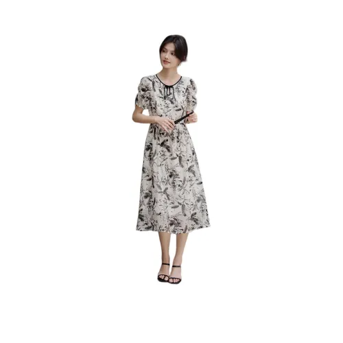 XWI Short Sleeved Dress Women's Black And White Floral