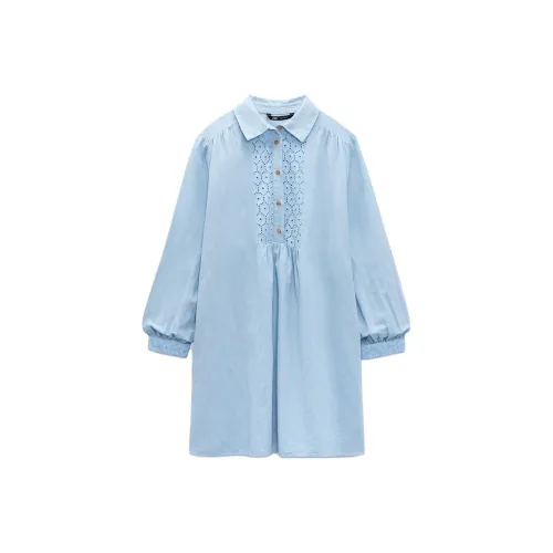 ZARA Long-Sleeved Dresses Women's Sky Blue
