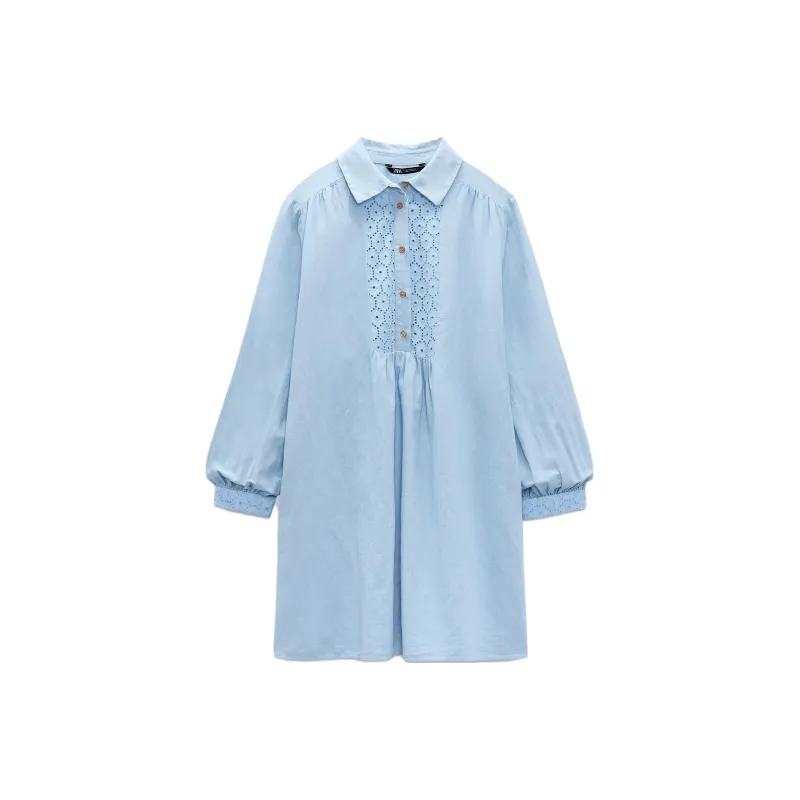 ZARA Long-Sleeved Dresses Women's Sky Blue-0