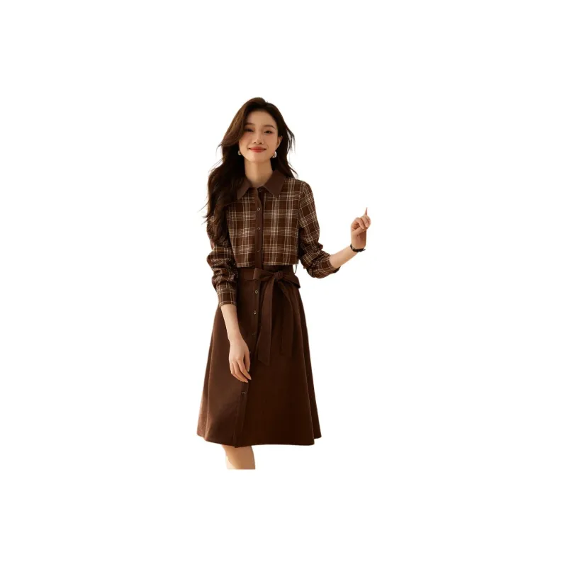 Mo Han Yi Mei Long Sleeved Dresses Women's Dark Coffee-0