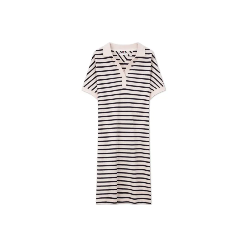Tommy Hilfiger Short Sleeved Dress Women's Beige With White And Black Stripes-0