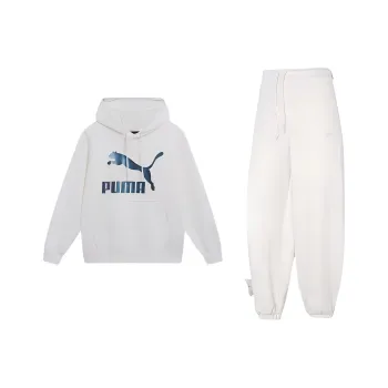 PUMA Classics Metallic Logo Hoodie TR Sweatshirt Set Women's White