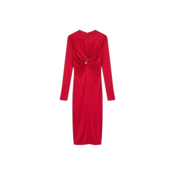 VERSACE Safety Pin Gathered Long Sleeved Midi Dress