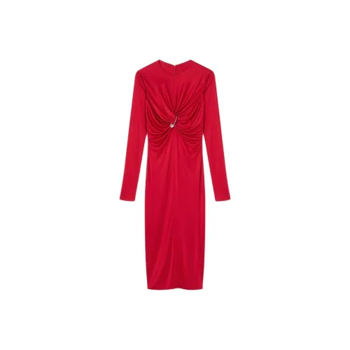 VERSACE Safety Pin Gathered Long Sleeved Midi Dress