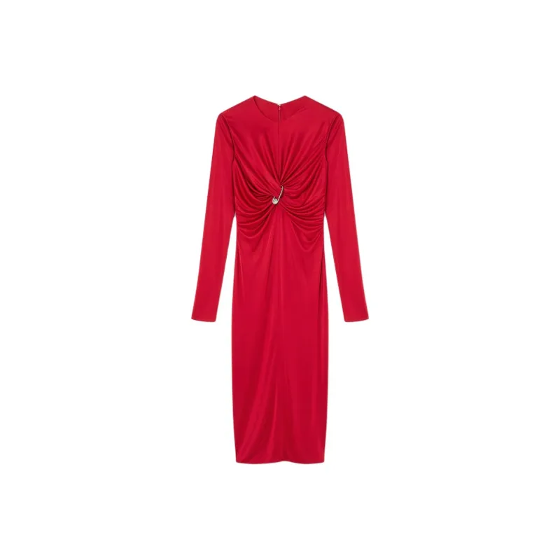 VERSACE Safety Pin Gathered Long Sleeved Midi Dress-0