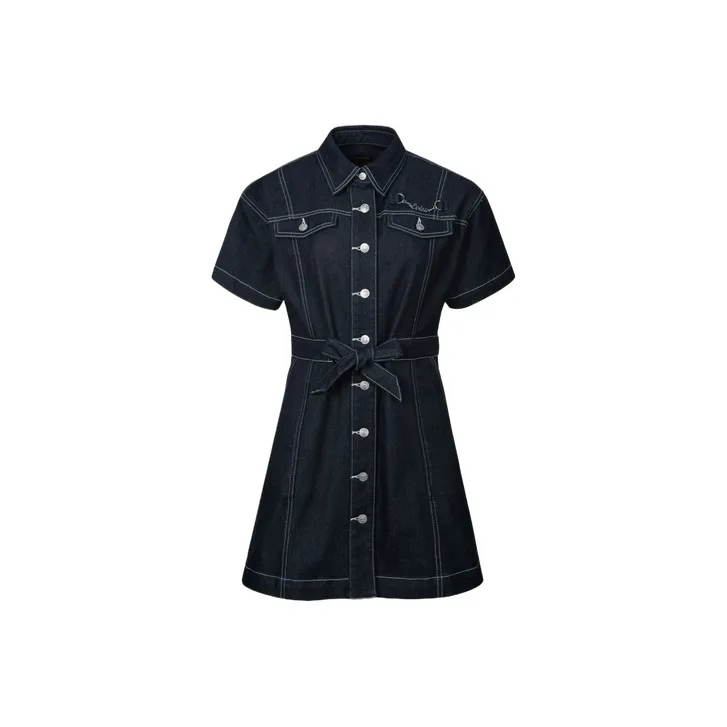 EVISU Short Sleeved Dress Women's Denim Blue-0