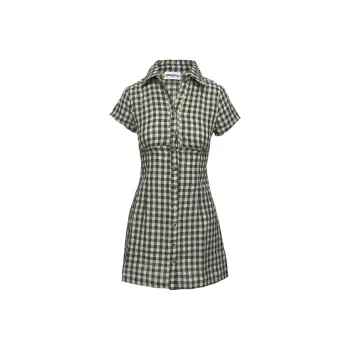 PRINCESS POLLY Motley Mini Dress Short Sleeved Dresses Women's Brown Plaid