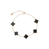 18K Gold Four-Leaf Clover Five Floral Bracelet (Tubas Black Agate)
