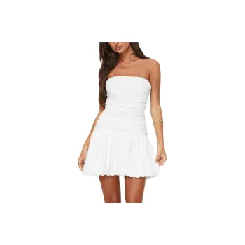 PRINCESS POLLY GLAMOUR GIRL STRAPLESS BUBBLE HEM MINI DRESS Sleeveless Dress Women's White/White