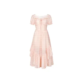 ANNIBUHUO Short Sleeved Dresses Women's Pink Orange