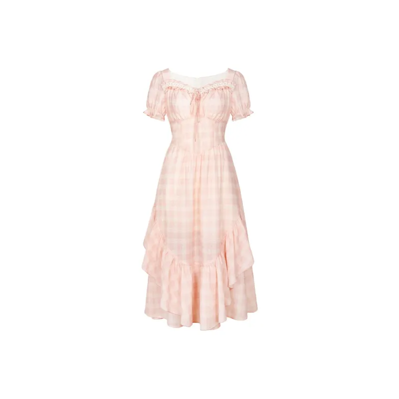 ANNIBUHUO Short-Sleeved Dresses Women's Pink Orange-0