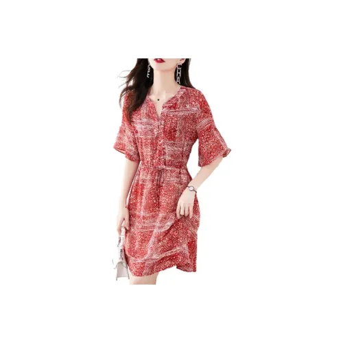 Still Quiet Short Sleeved Dress Women's Red