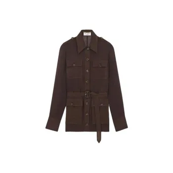 SAINT LAURENT Chiffon Shirt Dress 'Chocolat'