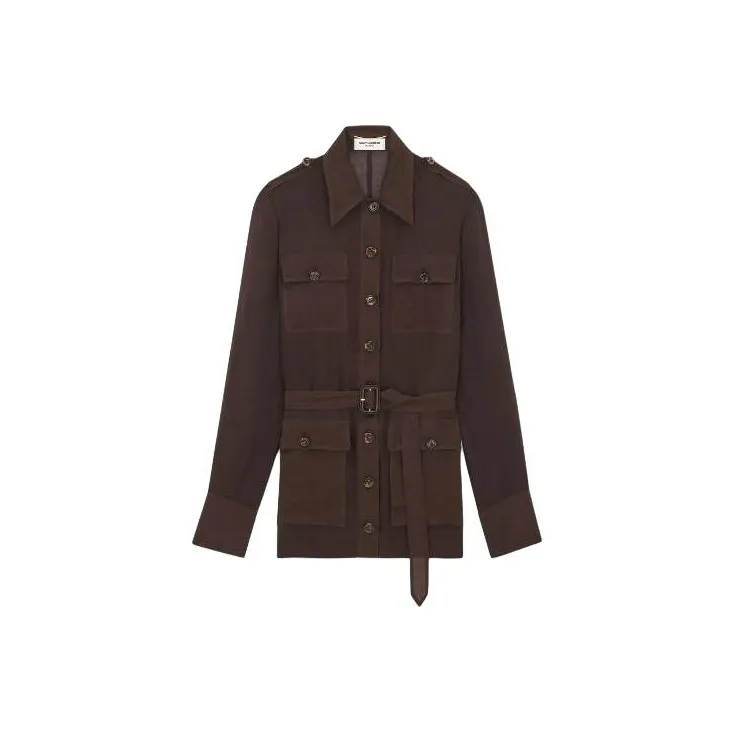 SAINT LAURENT Chiffon Shirt Dress 'Chocolat'-0