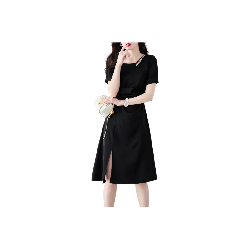 Still Quiet Short Sleeved Dresses Women's Black-0