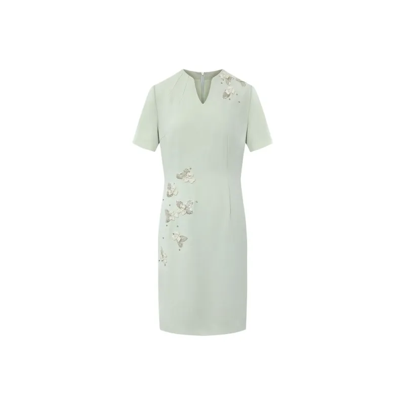 BBLLUUEE Short Sleeved Dress Women's Avocado Green-0