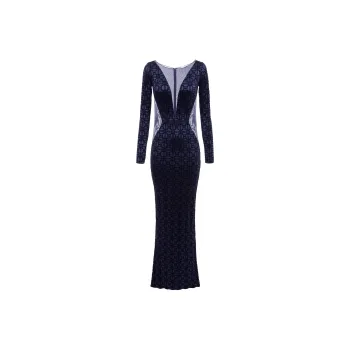 Elisabetta Franchi Red Carpet Tulle insert Flocked Dress