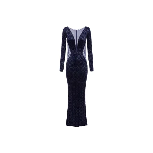 Elisabetta Franchi Red Carpet Tulle insert Flocked Dress